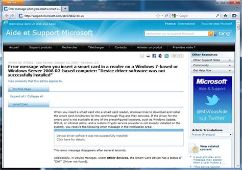 Windows 7 complains on missing driver for smartcards 